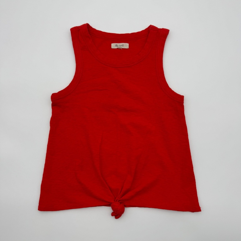 Madewell Red Slub Knit Front Knot Tank Top Sleeveless Crew Neck XS